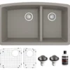 Karran 32" Undermount Quartz Composite Kitchen Sink, 60/40 Double Bowl, Concrete, QU-711-CN-PK1