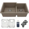 Karran 32" Undermount Quartz Composite Kitchen Sink with Accessories, 60/40 Double Bowl, Concrete, QU-811-CN-PK1