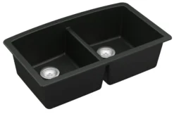 Karran 33" Undermount Quartz Composite Kitchen Sink, 50/50 Double Bowl, Black, QU-710-BL