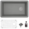 Karran 32" Undermount Quartz Composite Kitchen Sink, Grey, QU-670-GR-PK1