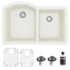 Karran 32" Undermount Quartz Composite Kitchen Sink, 60/40 Double Bowl, White, QU-610-WH-PK1