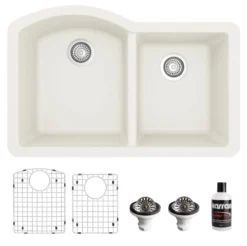 Karran 32" Undermount Quartz Composite Kitchen Sink, 60/40 Double Bowl, White, QU-610-WH-PK1