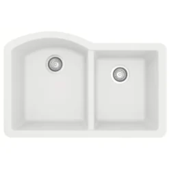 Karran 32" Undermount Quartz Composite Kitchen Sink, 60/40 Double Bowl, White, QU-610-WH-PK1