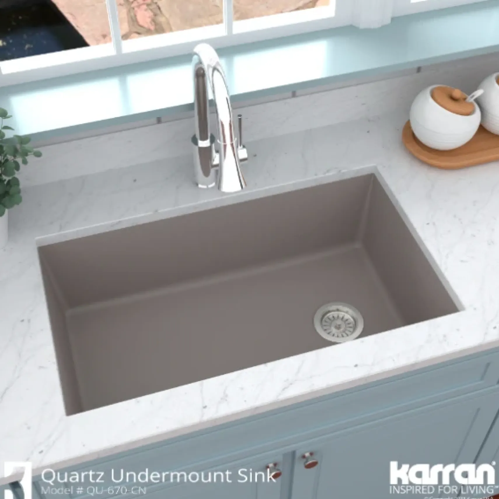 Karran 32" Undermount Quartz Composite Kitchen Sink, Concrete, QU-670-CN