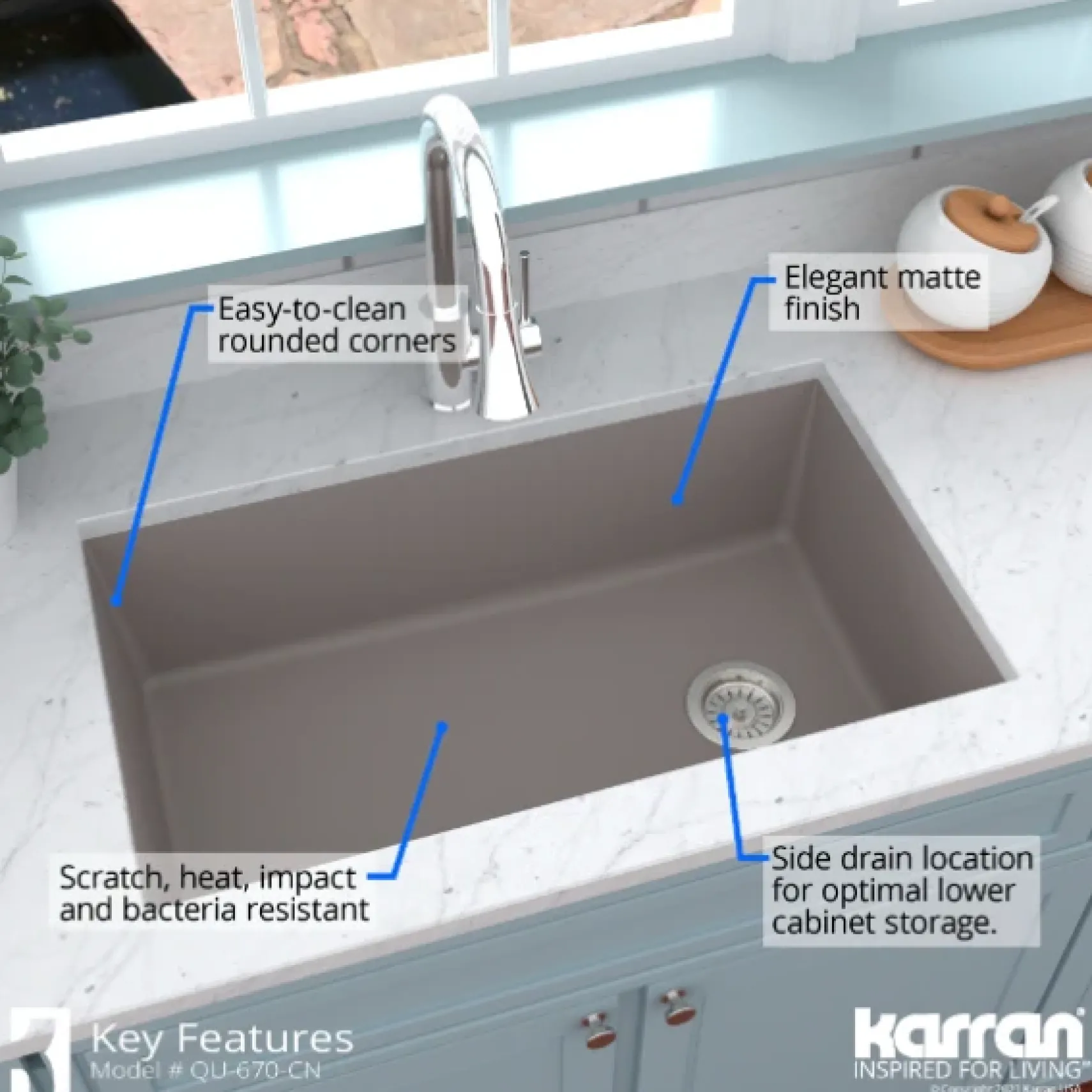 Karran 32" Undermount Quartz Composite Kitchen Sink, Concrete, QU-670-CN