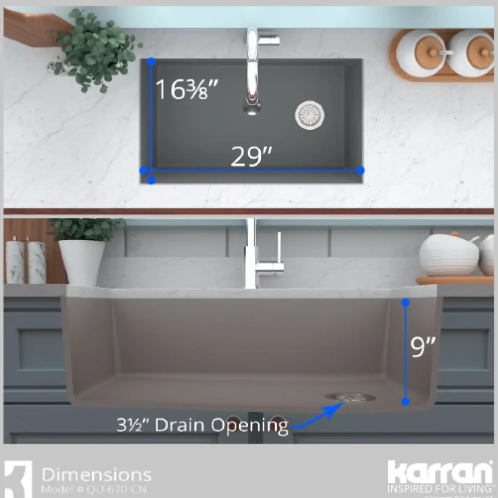 Karran 32" Undermount Quartz Composite Kitchen Sink, Concrete, QU-670-CN