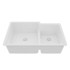 Karran 32" Undermount Quartz Composite Kitchen Sink, 60/40 Double Bowl, White, QU-811-WH