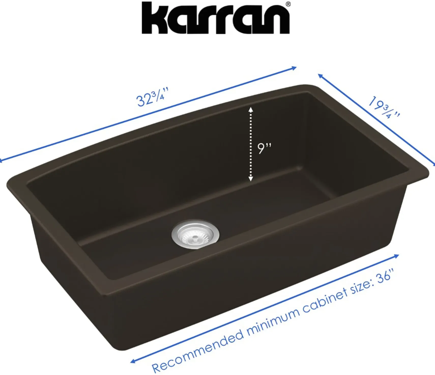 Karran 32" Undermount Quartz Composite Kitchen Sink, Brown, QU-712-BR-PK1