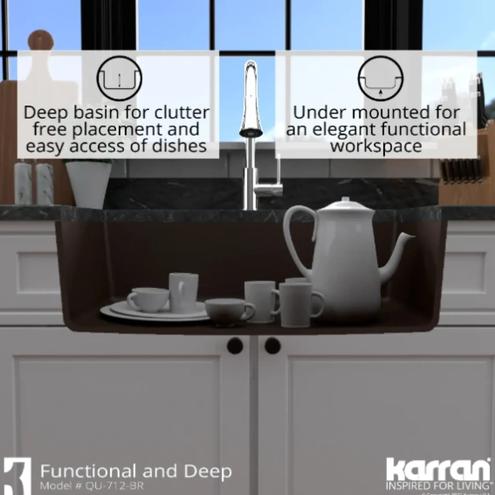 Karran 32" Undermount Quartz Composite Kitchen Sink, Brown, QU-712-BR-PK1