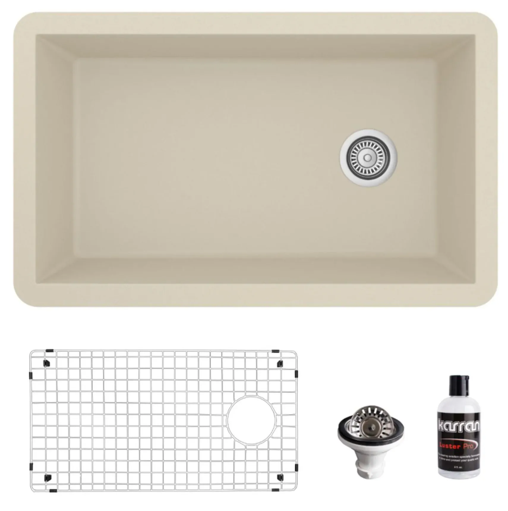 Karran 32" Undermount Quartz Composite Kitchen Sink, Bisque, QU-670-BI-PK1