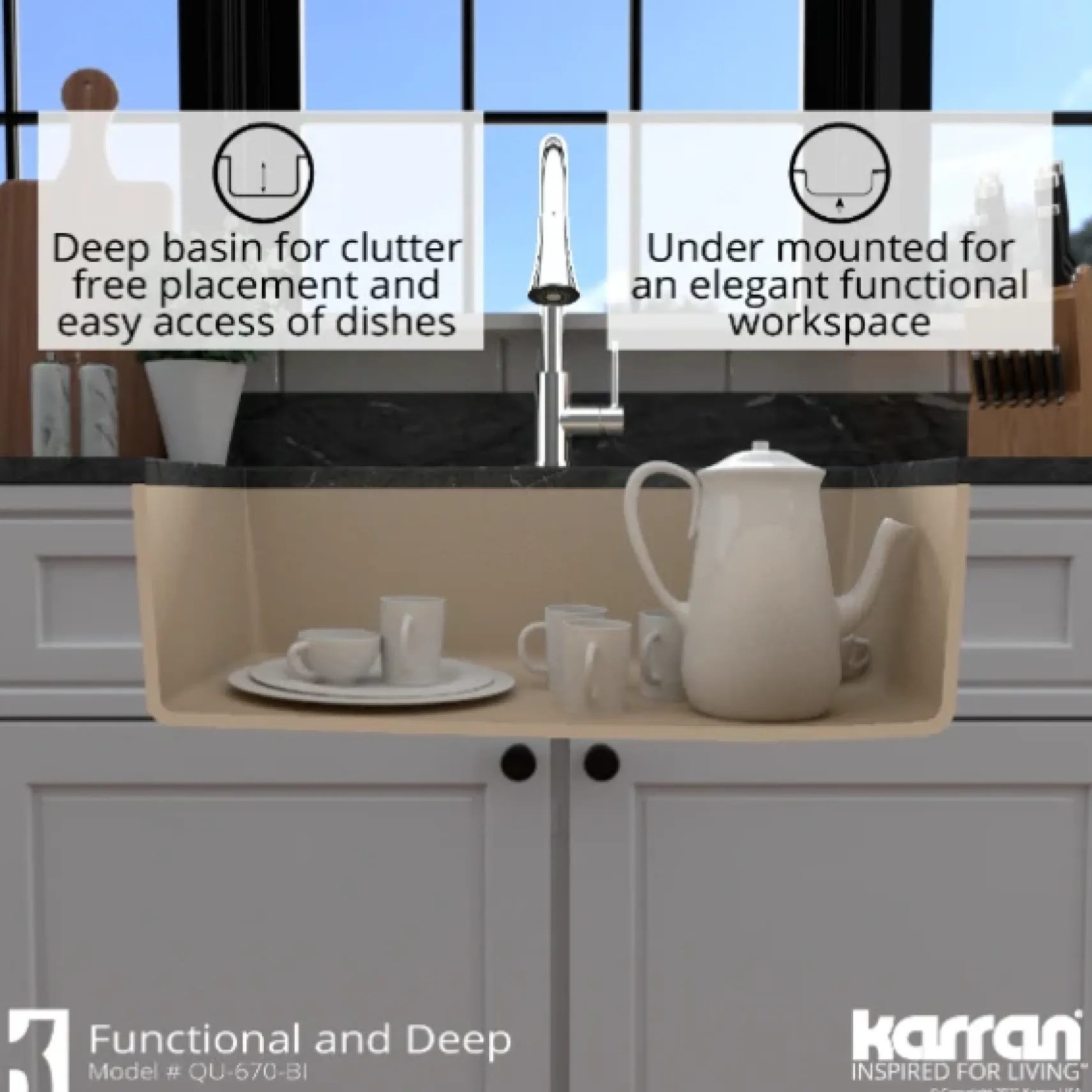 Karran 32" Undermount Quartz Composite Kitchen Sink, Bisque, QU-670-BI-PK1