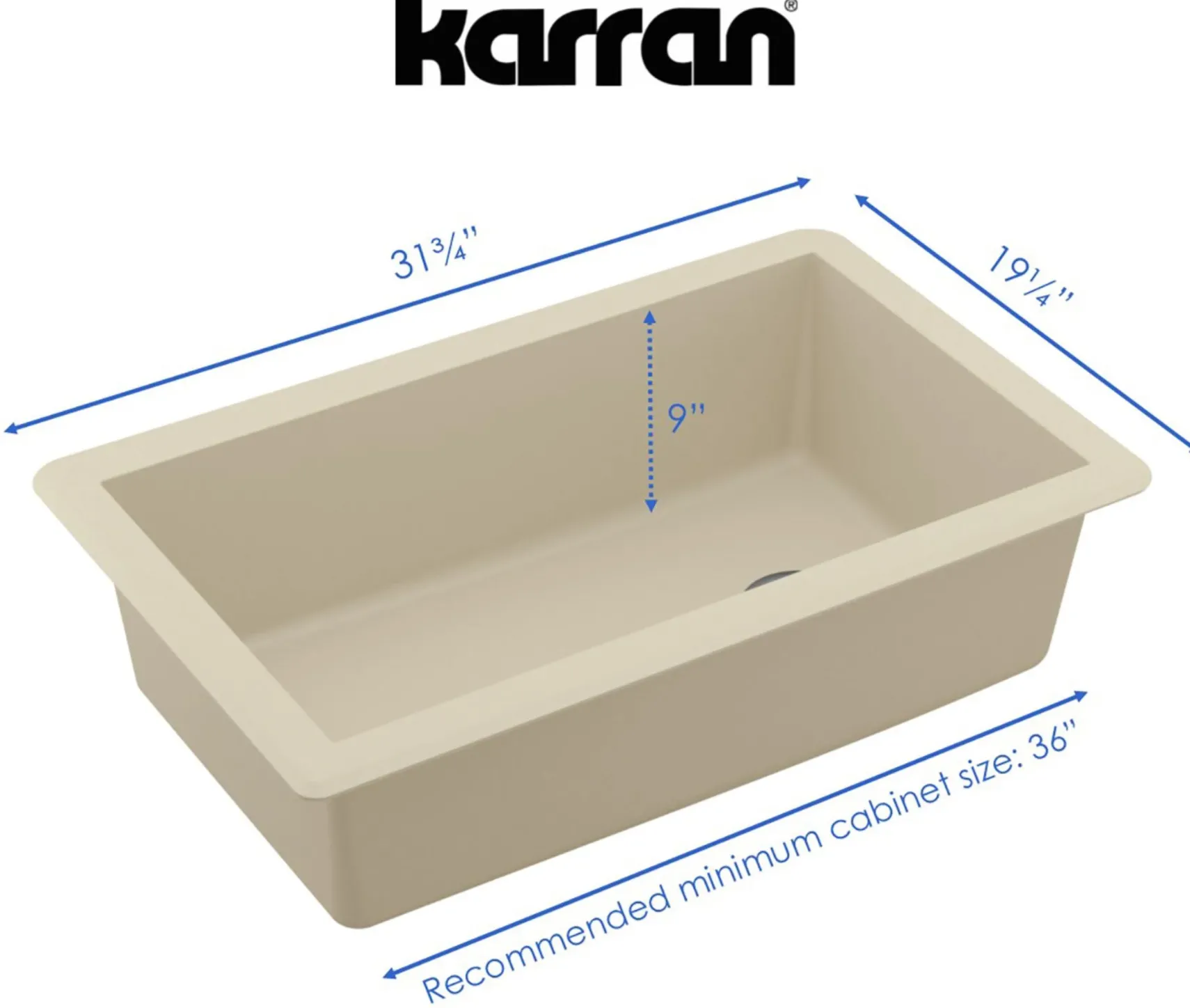 Karran 32" Undermount Quartz Composite Kitchen Sink, Bisque, QU-670-BI-PK1