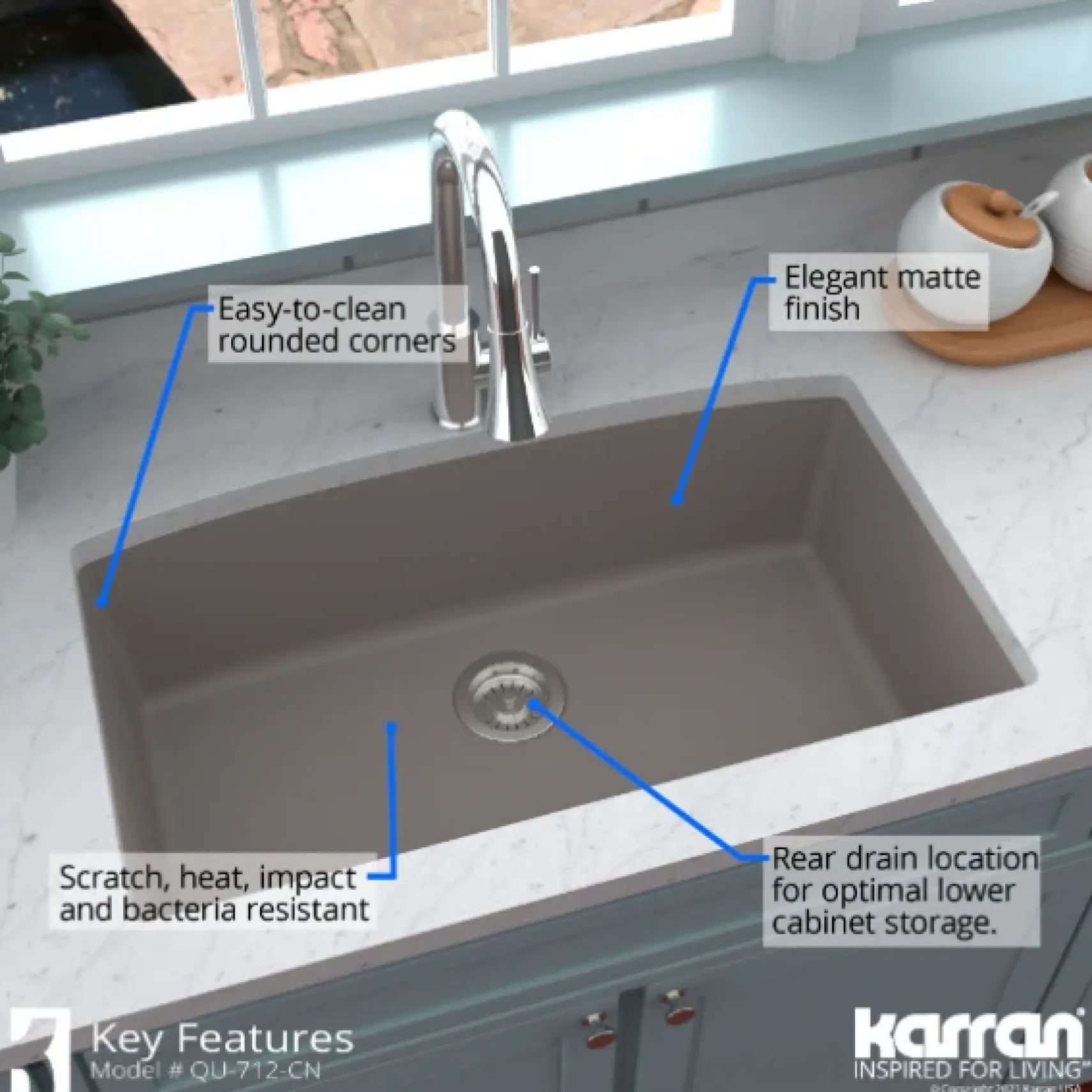 Karran 32" Undermount Quartz Composite Kitchen Sink, Concrete, QU-712-CN-PK1