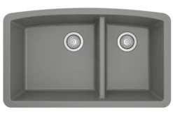 Karran 33" Undermount Quartz Composite Kitchen Sink, 60/40 Double Bowl, Grey, QU-711-GR