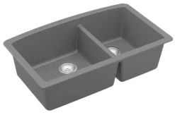 Karran 33" Undermount Quartz Composite Kitchen Sink, 60/40 Double Bowl, Grey, QU-711-GR