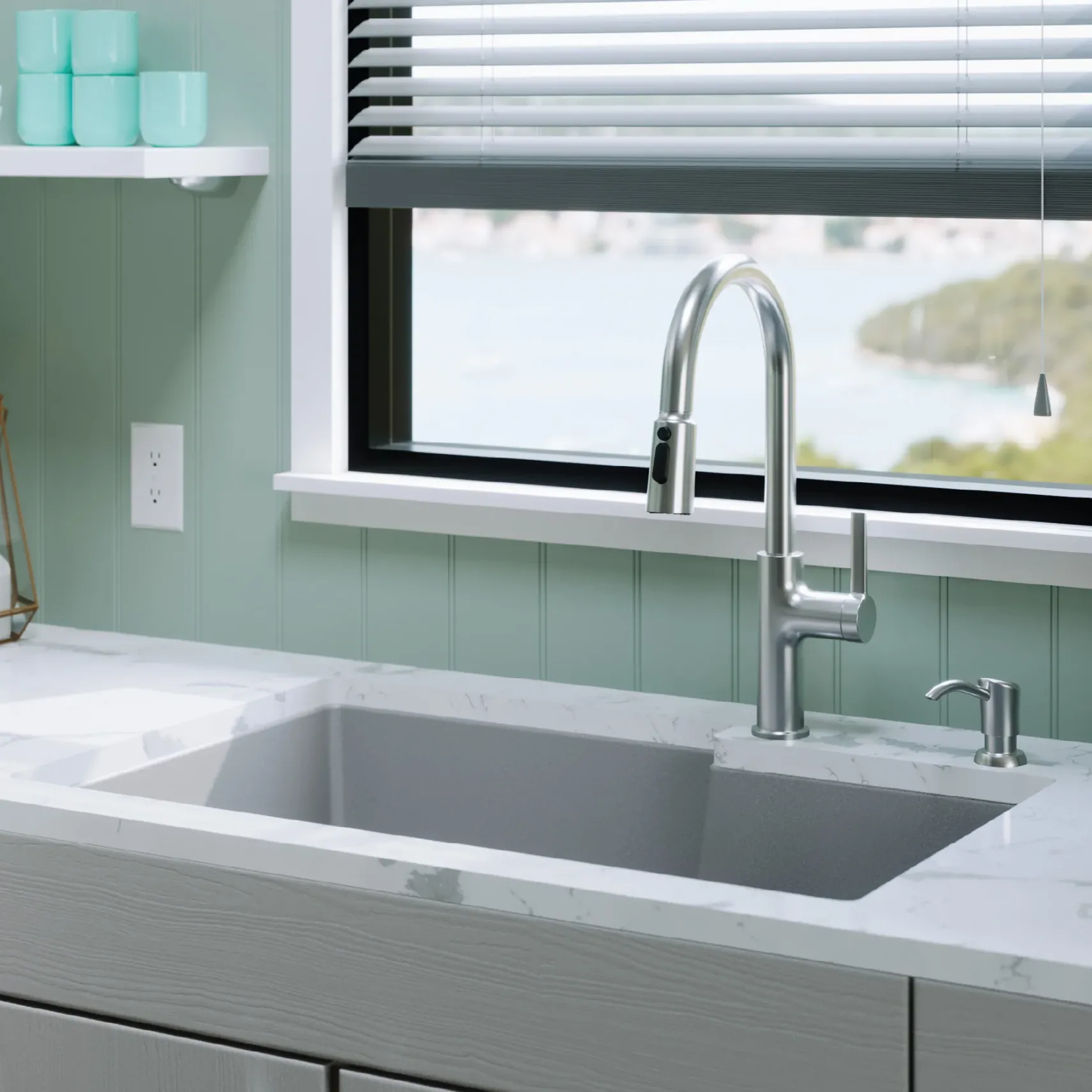Karran 32" Undermount Quartz Composite Kitchen Sink with Accessories, 60/40 Double Bowl, Grey, QU-811-GR-PK1