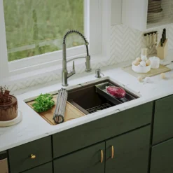Karran 33" Undermount Quartz Composite Kitchen Sink, 50/50 Double Bowl, Brown, QUWS-880-BR