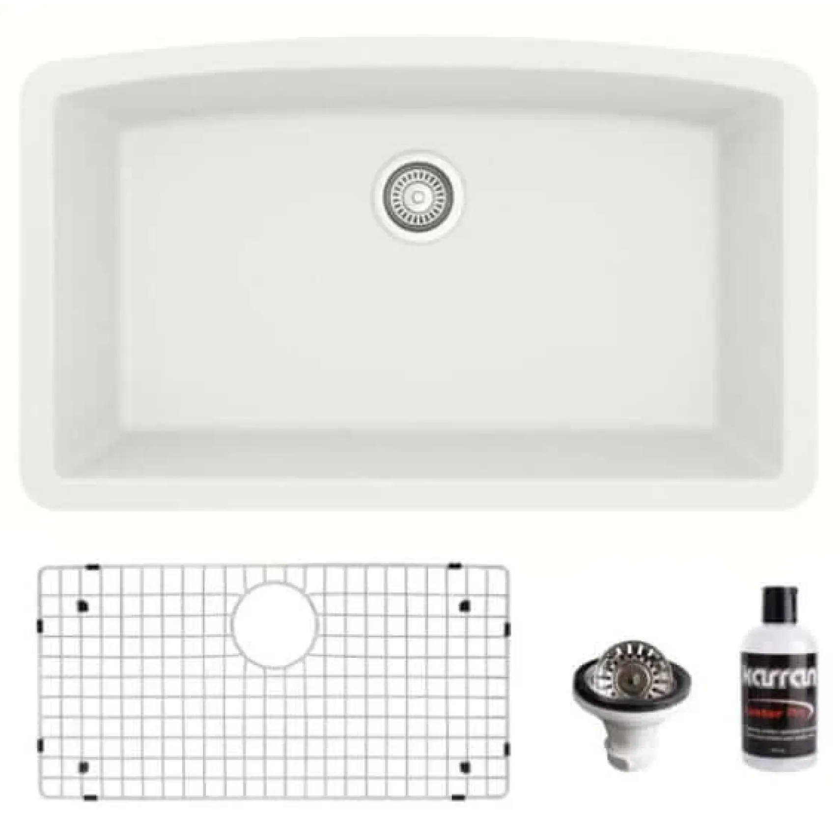 Karran 32" Undermount Quartz Composite Kitchen Sink, White, QU-712-WH-PK1
