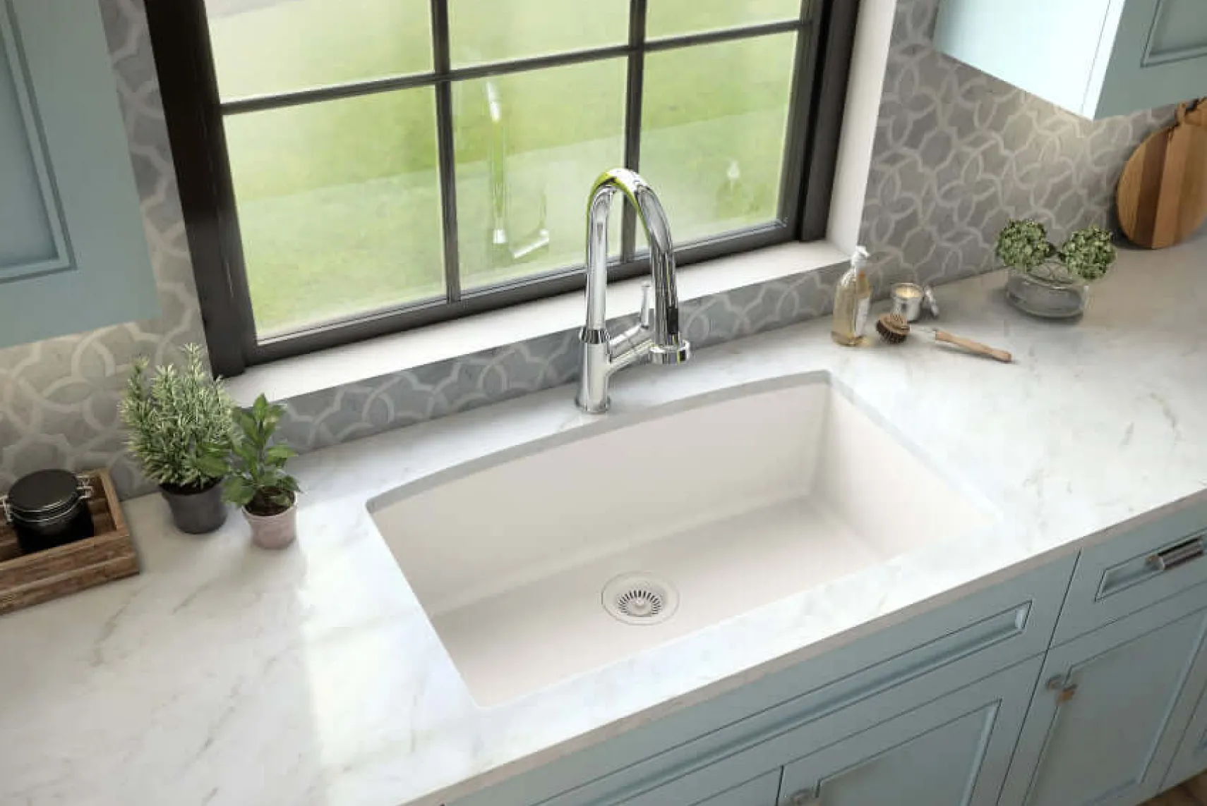 Karran 32" Undermount Quartz Composite Kitchen Sink, White, QU-712-WH-PK1