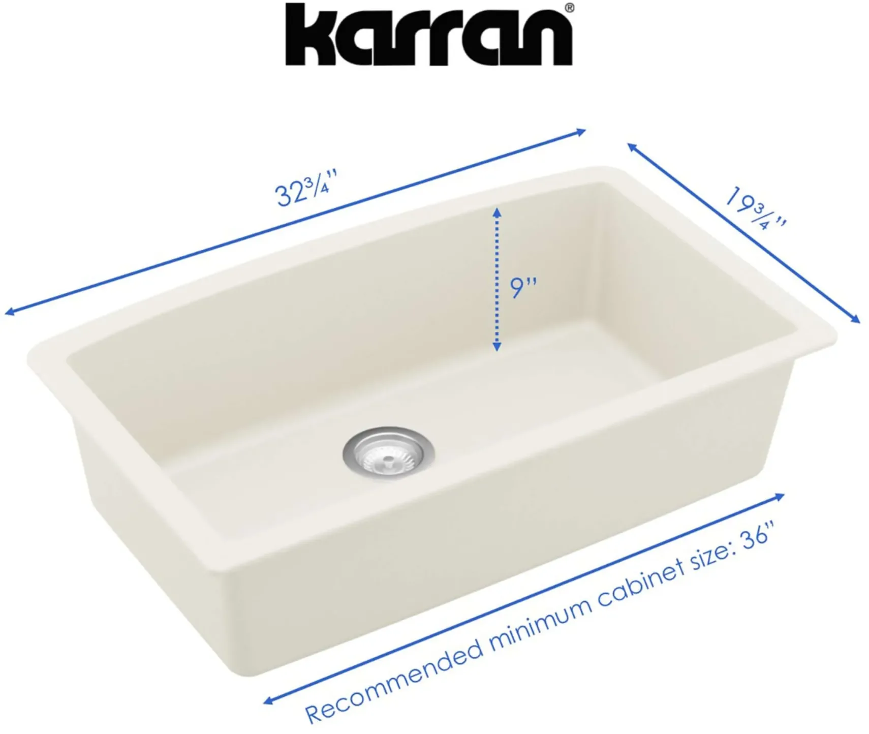 Karran 32" Undermount Quartz Composite Kitchen Sink, White, QU-712-WH-PK1