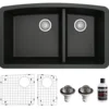 Karran 32" Undermount Quartz Composite Kitchen Sink, 60/40 Double Bowl, Black, QU-711-BL-PK1