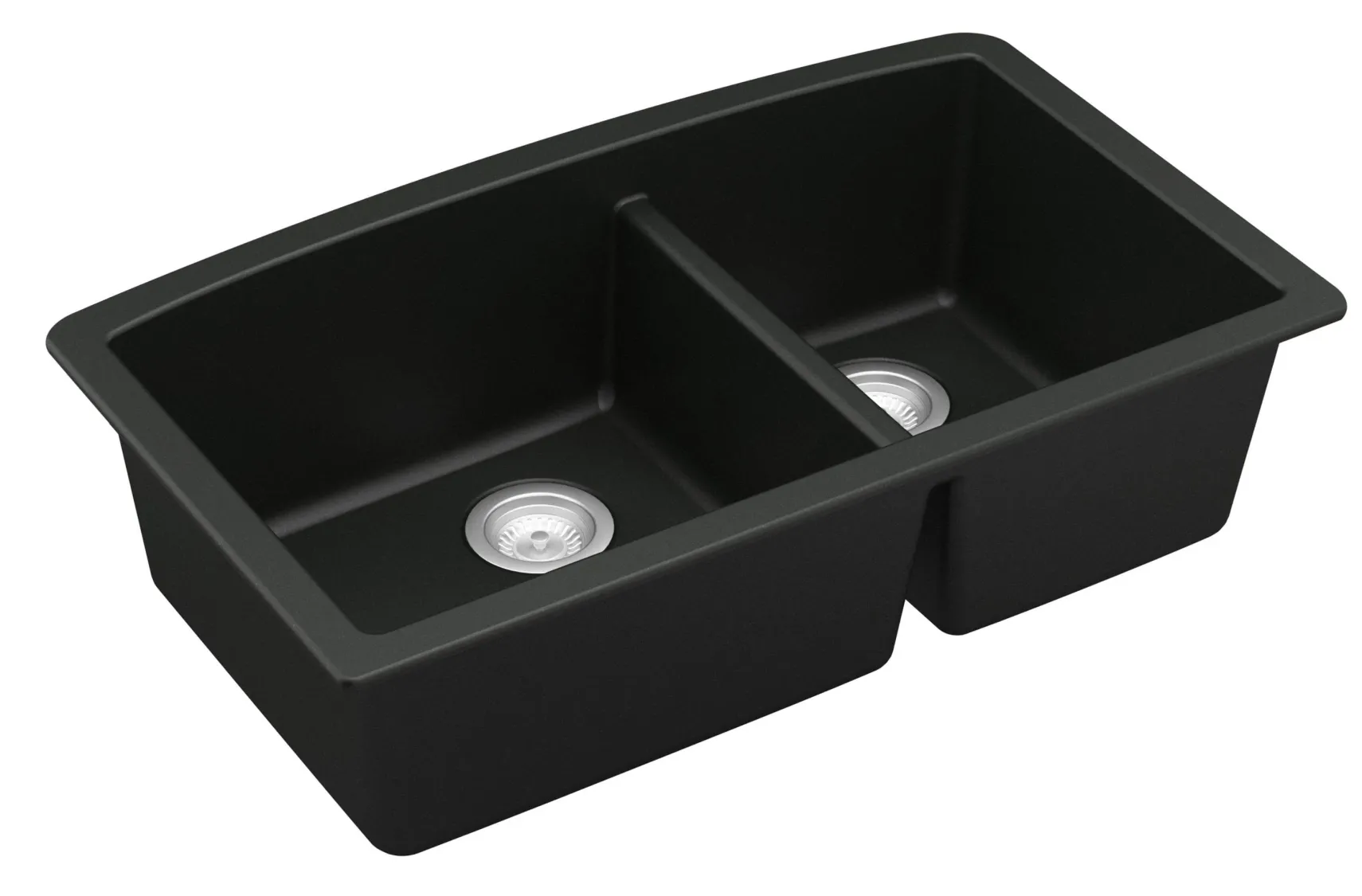 Karran 32" Undermount Quartz Composite Kitchen Sink, 60/40 Double Bowl, Black, QU-711-BL-PK1