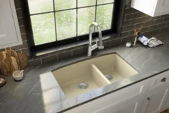 Karran 32" Undermount Quartz Composite Kitchen Sink, 60/40 Double Bowl, Bisque, QU-711-BI-PK1