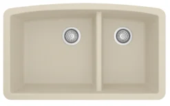 Karran 33" Undermount Quartz Composite Kitchen Sink, 60/40 Double Bowl, Bisque, QU-711-BI
