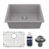 Karran 24" Undermount Quartz Composite Kitchen Sink with Accessories, Grey, QU-820-GR-PK1