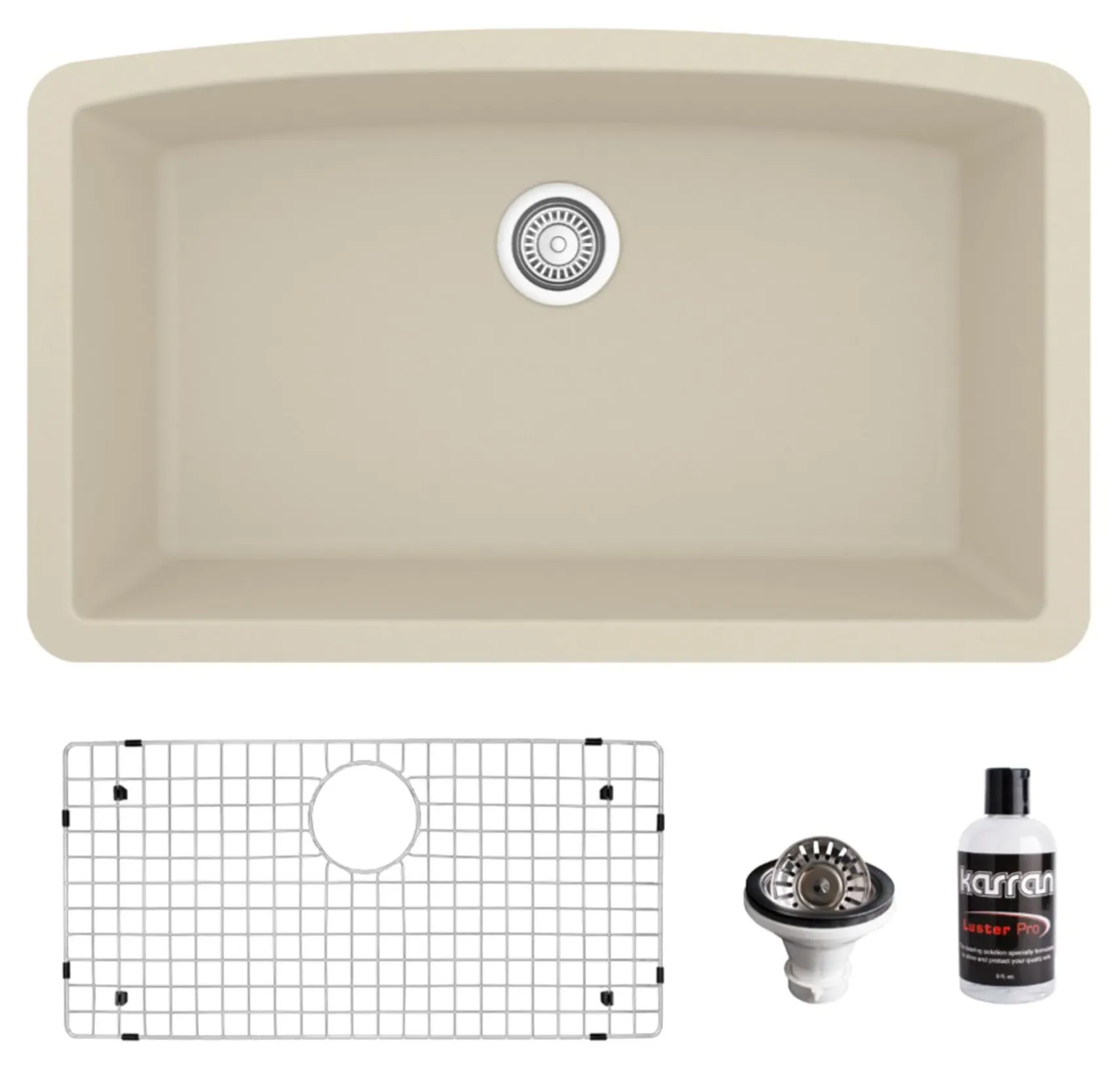 Karran 32" Undermount Quartz Composite Kitchen Sink, Bisque, QU-712-BI-PK1