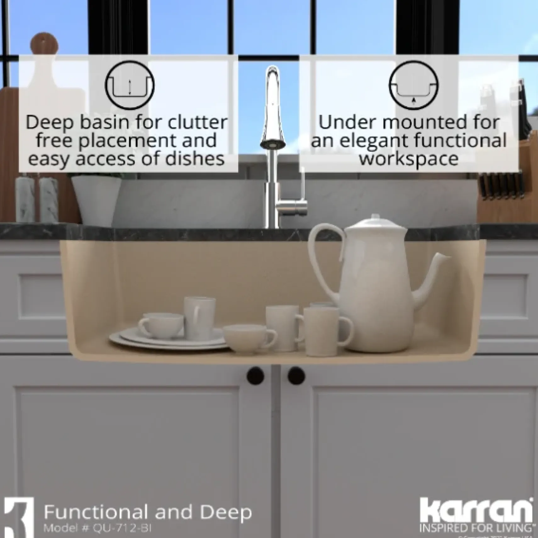 Karran 32" Undermount Quartz Composite Kitchen Sink, Bisque, QU-712-BI-PK1
