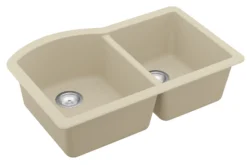 Karran 32" Undermount Quartz Composite Kitchen Sink, 60/40 Double Bowl, Bisque, QU-610-BI
