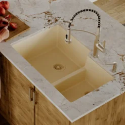Karran 32" Undermount Quartz Composite Kitchen Sink, 60/40 Double Bowl, Bisque, QU-811-BI