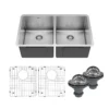 Karran 32" Undermount Stainless Steel Kitchen Sink, 50/50 Double Bowl, 16 Gauge, EL-76-PK1