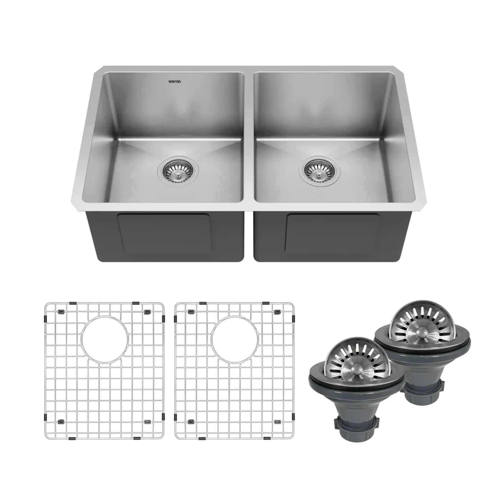 Karran 32" Undermount Stainless Steel Kitchen Sink, 50/50 Double Bowl, 16 Gauge, EL-76-PK1