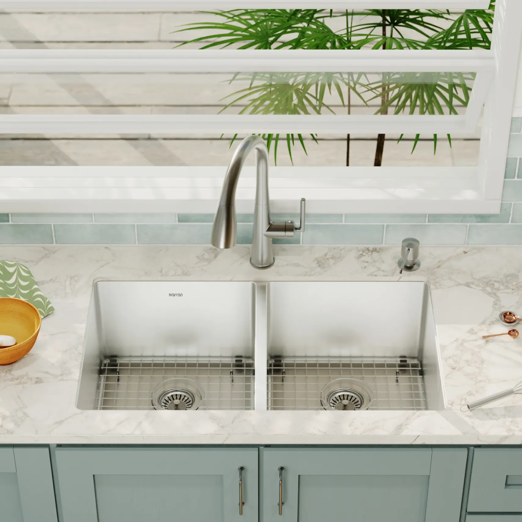 Karran 32" Undermount Stainless Steel Kitchen Sink, 50/50 Double Bowl, 16 Gauge, EL-76-PK1