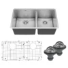 Karran 32" Undermount Stainless Steel Kitchen Sink with Accessories, 60/40 Double Bowl, 16 Gauge, EL-77-PK1