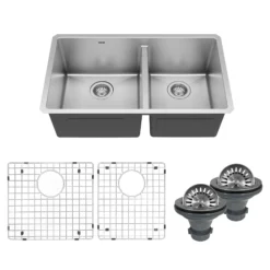 Karran 32" Undermount Stainless Steel Kitchen Sink with Accessories, 60/40 Double Bowl, 16 Gauge, EL-77-PK1