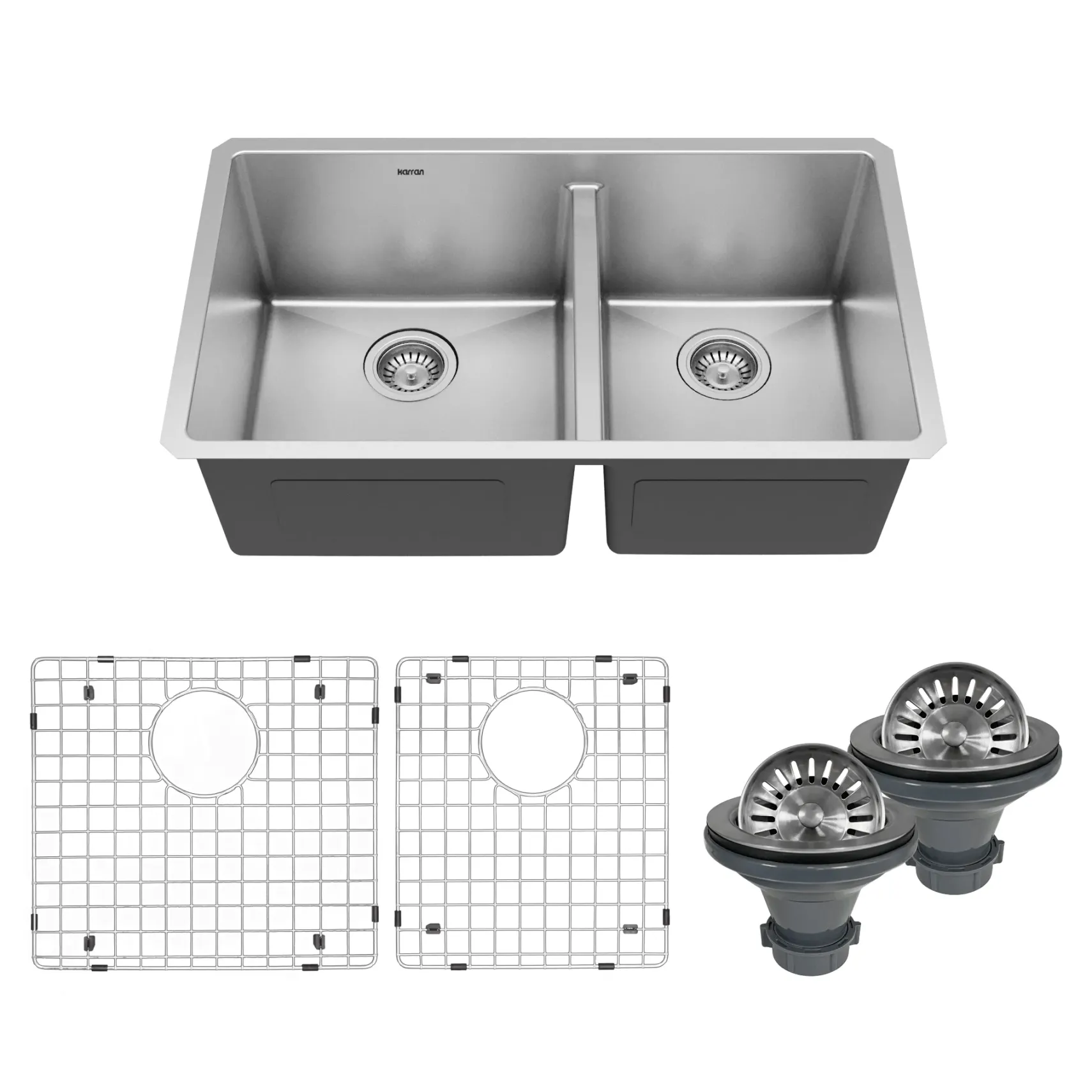 Karran 32" Undermount Stainless Steel Kitchen Sink with Accessories, 60/40 Double Bowl, 16 Gauge, EL-77-PK1