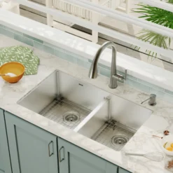 Karran 32" Undermount Stainless Steel Kitchen Sink with Accessories, 60/40 Double Bowl, 16 Gauge, EL-77-PK1