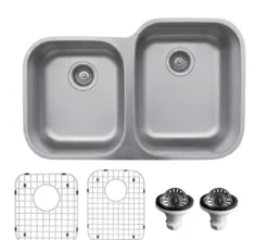 Karran 32" Undermount Stainless Steel Kitchen Sink with Accessories, 60/40 Double Bowl, 18 Gauge, U-6040L-PK1