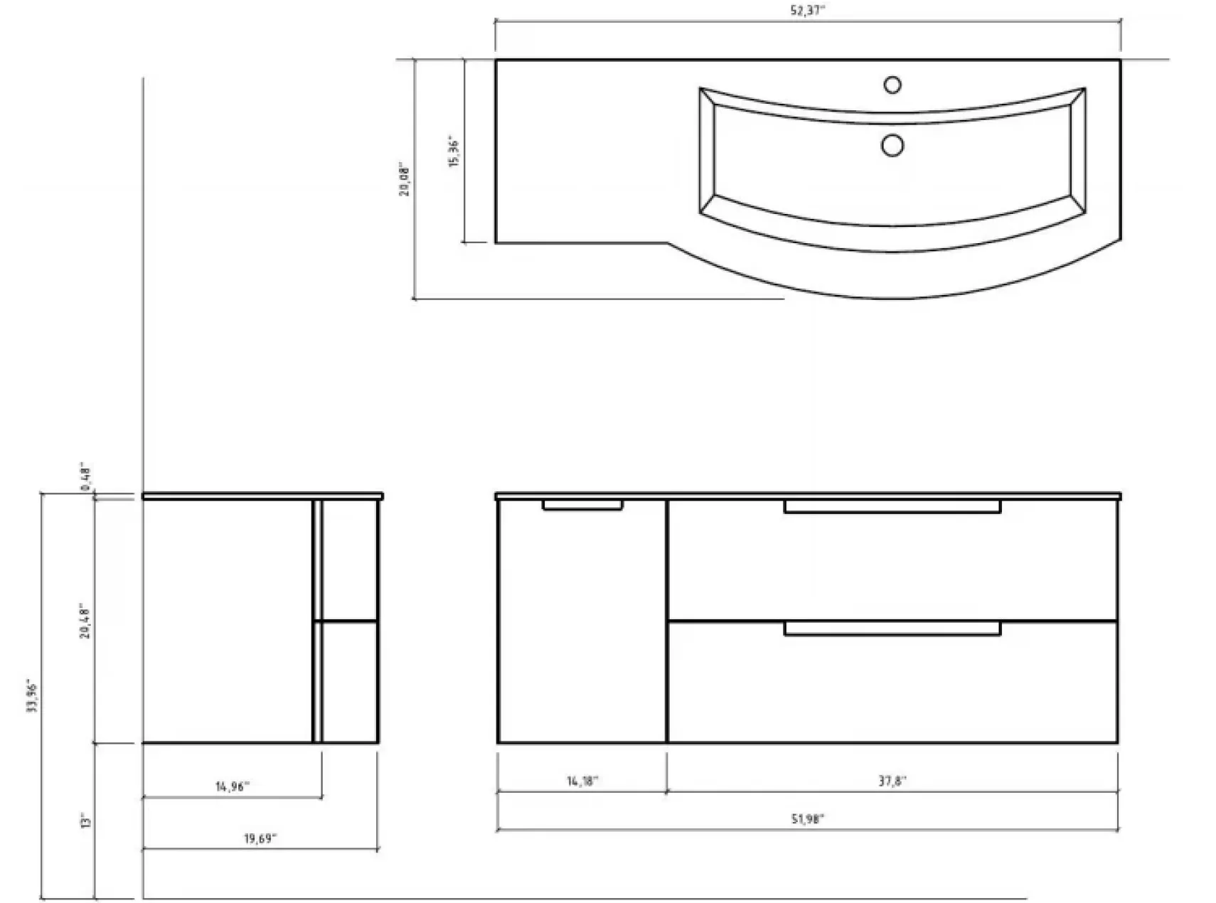 Latoscana 53" Modern Bathroom Vanity, Left Side Cabinet, Oasi Series, OA53OPT3