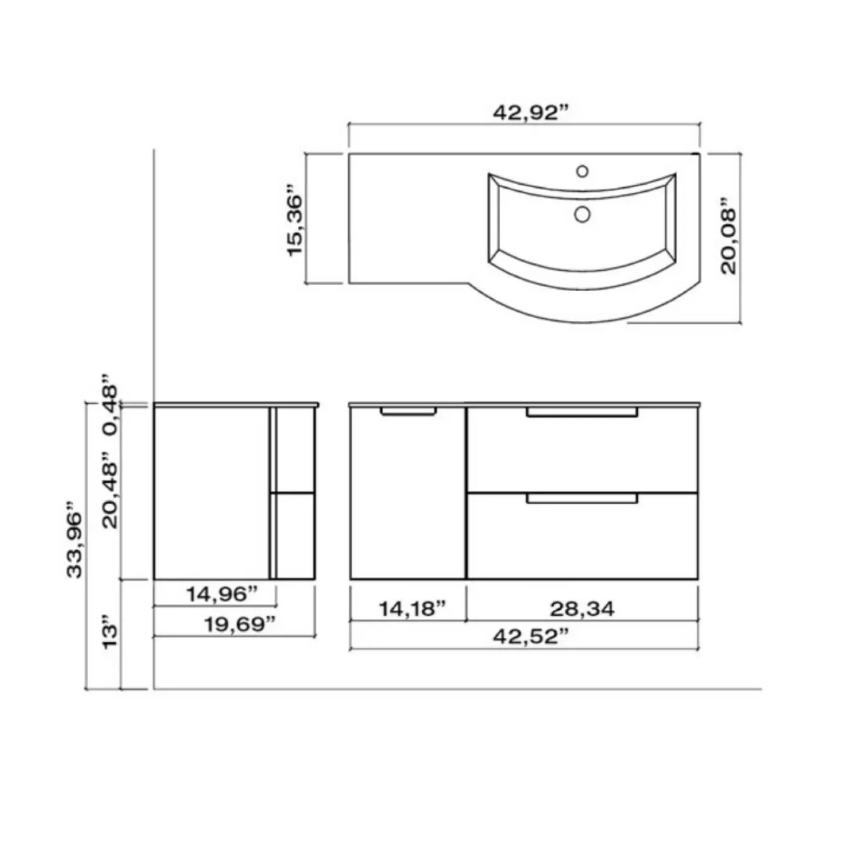 Latoscana 43" Modern Bathroom Vanity, Left Side Cabinet, Oasi Series, Red, OA43OPT3R