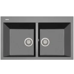 Latoscana Plados 34" Quartz Composite Drop-in Double Bowl Kitchen Sink, Silver, AM8620-42UG