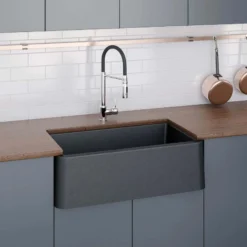 LaToscana 30" Farmhouse Sink, Quartz Composite, Black Metallic, Marmorin Series, LA3019B