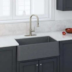 LaToscana 30" Farmhouse Sink, Quartz Composite, Titanium Grey Metallic, Marmorin Series, LA3019T