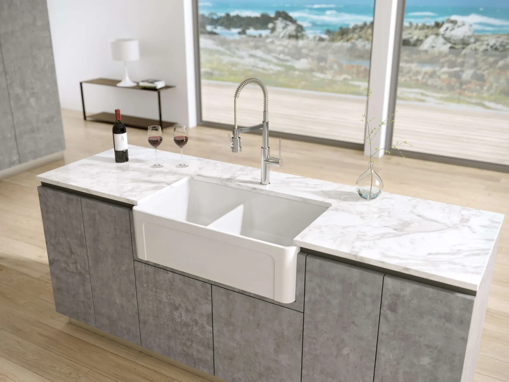 Latoscana 33" Fireclay Farmhouse Sink, 60/40 Double Bowl, White, LTD3319W