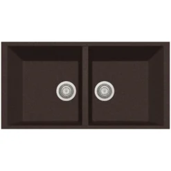 Latoscana Plados 34" Quartz Composite Undermount Double Bowl Kitchen Sink, Brown, AM8620ST-64UG