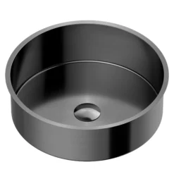 MaestroBath 15" Aurora Modern Round Under-Mount ADA Bathroom Sink, Gun Metal, Stainless Steel, STN-AUR-GUM