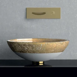 MaestroBath 17" Camelia Flare Teck44 Vessel ADA Oval Bathroom Sink, White Gold, Crystal, Matt White Gold, ATE-CA4-WHG